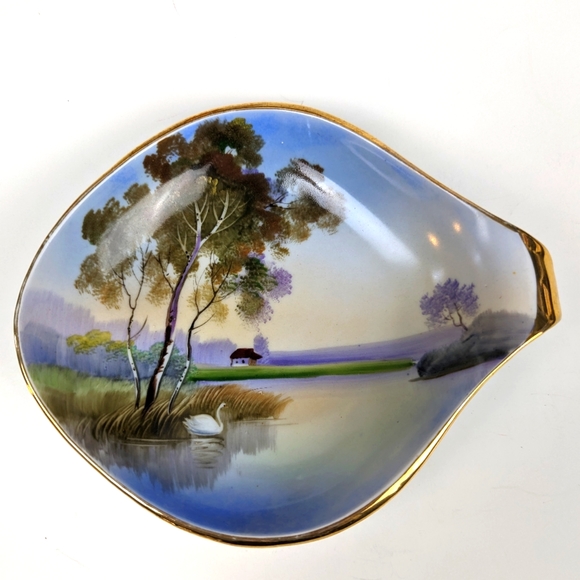 Vintage Noritake Morimura Finger Plate Dish Bowl Lake Scene Swan - Picture 1 of 9
